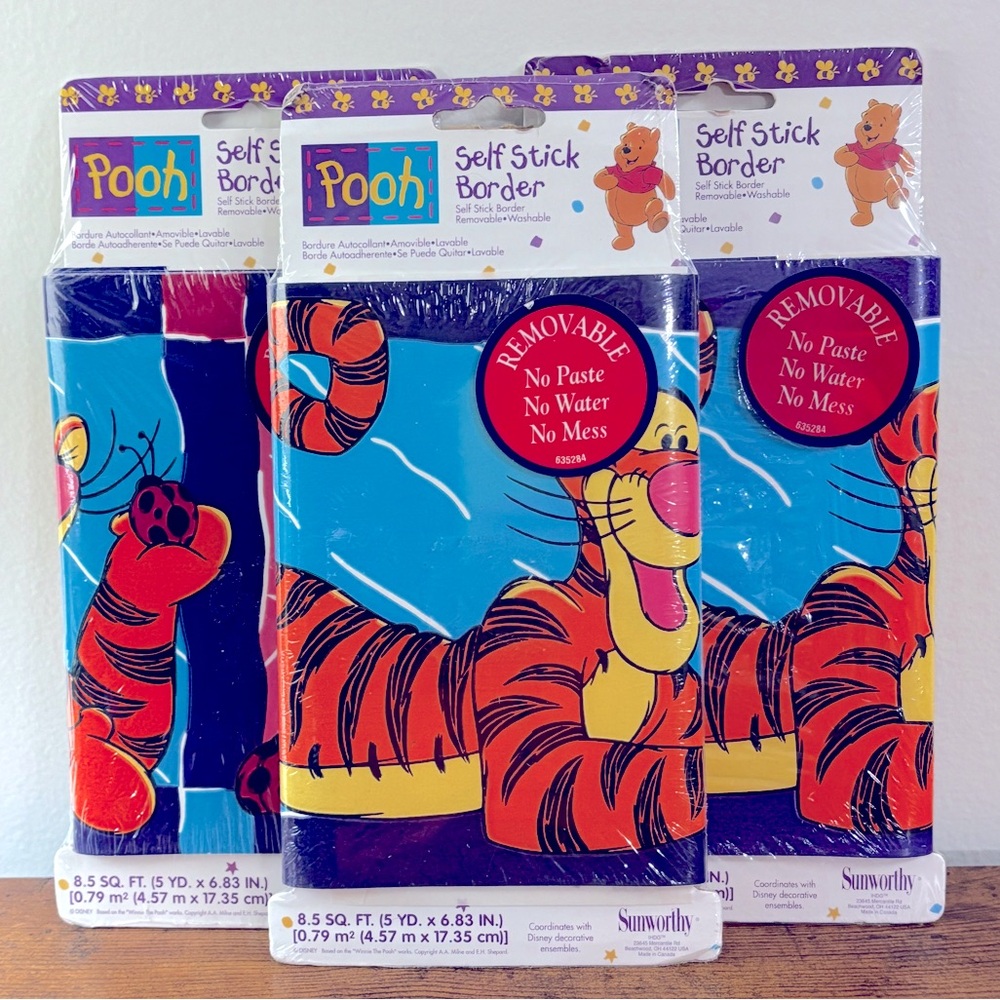 Vintage Lot 3 Disney Winnie the Pooh Tigger Self Stick Wall Border 15 Yards